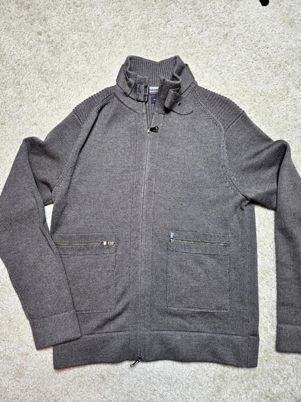 Banana Republic Men Green Full Zip Cardigan Sweater Jacket Mock Neck Size Small